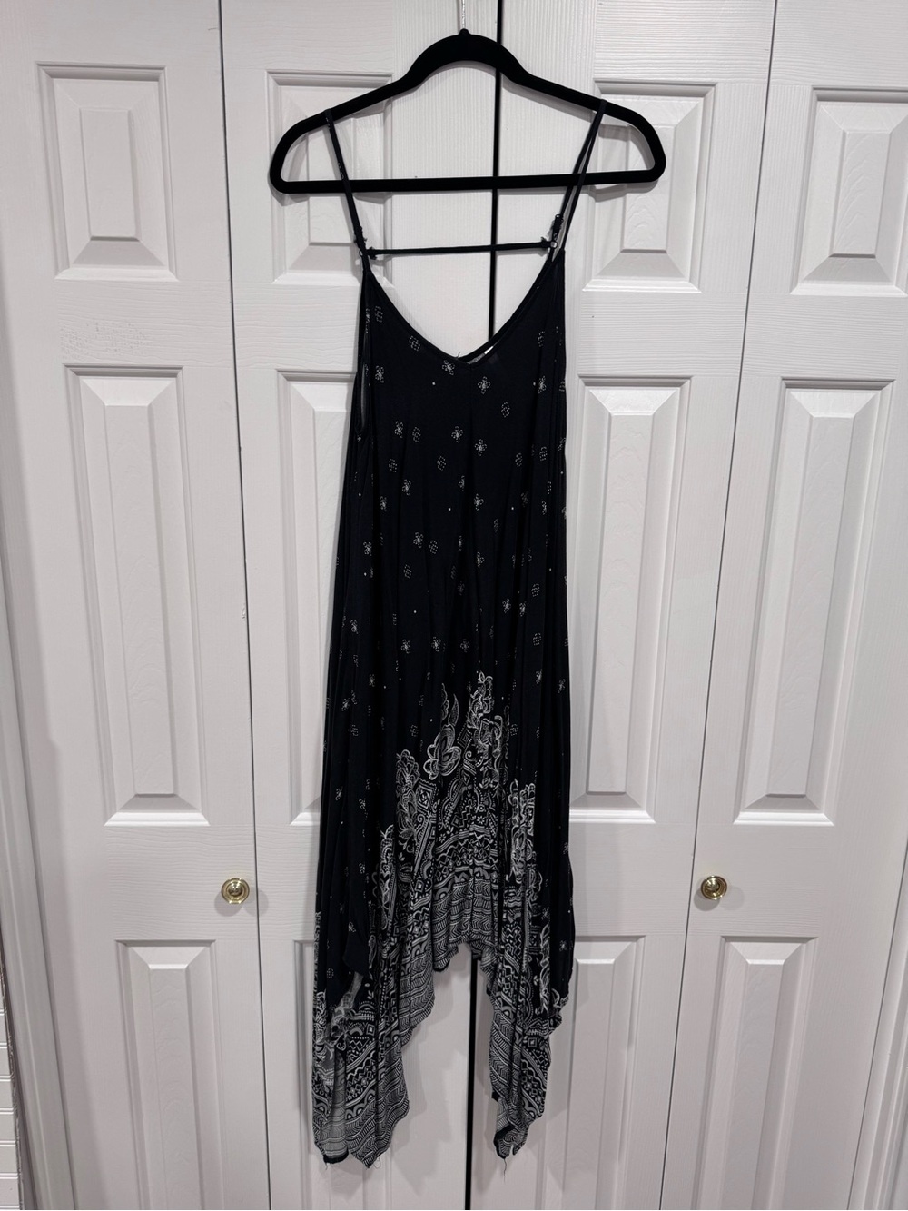 Xhilaration Black Paisley Asymmetrical Hanky Hem Slip Dress
